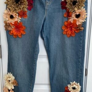Floral Embellished Blue Jeans